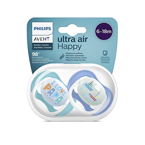 필립스 Philips Avent Ultra Air Dummy 2018 6 18 Months Set of 4 Hello Boy with 2 Sterilising Transport Boxes