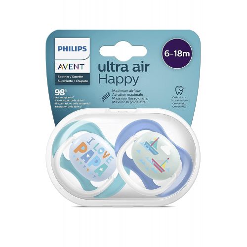 필립스 Philips Avent Ultra Air Dummy 2018 6 18 Months Set of 4 Hello Boy with 2 Sterilising Transport Boxes