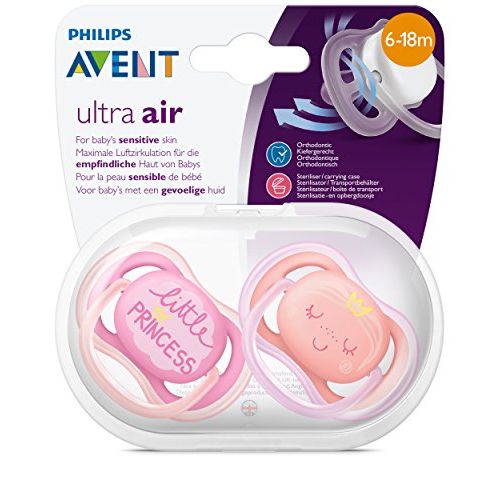 필립스 Philips Avent Ultra Air Soothers for Infants between 6 18 Months Maximum Air Circulation Twin Pack with Motif Girls