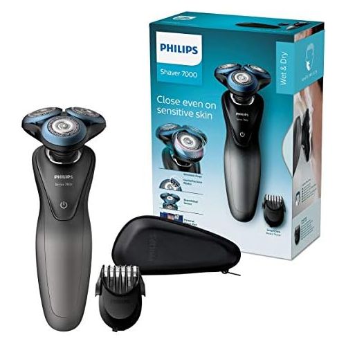 필립스 Philips S7960/17 Electric Wet and Dry Shaver with GentlePrecision Pro Shaving System, SmartClick Beard Styler and Travel Case
