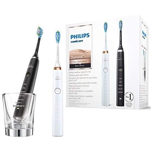 필립스 Philips Sonicare HX9392/40 DiamondClean Electric Toothbrush Twin Pack 2 sonic toothbrushes with 5 cleaning programs, timer & charging glass white and black