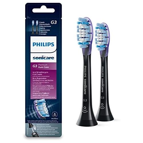 필립스 Philips Sonicare Original Premium GumCare HX9052/33 Replacement Brush Heads 7x Healthier Gums, RFID Chip, Pack of 2, Standard, Black