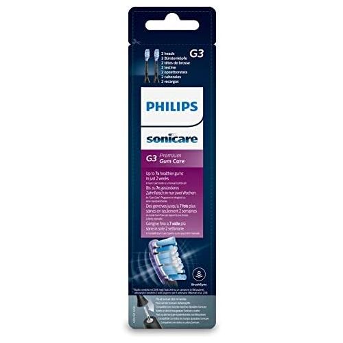 필립스 Philips Sonicare Original Premium GumCare HX9052/33 Replacement Brush Heads 7x Healthier Gums, RFID Chip, Pack of 2, Standard, Black