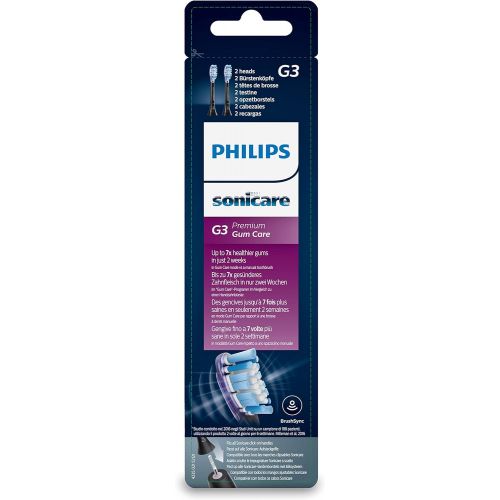 필립스 Philips Sonicare Original Premium GumCare HX9052/33 Replacement Brush Heads 7x Healthier Gums, RFID Chip, Pack of 2, Standard, Black