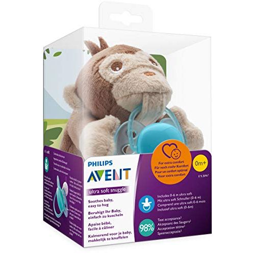 필립스 Philips Avent SCF348/12 Snuggle Monkey Cuddly Toy with Dummy, Ultra Soft Comfort Toy, Perfect Gift for Newborn Babies