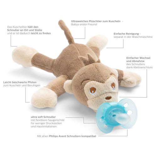 필립스 Philips Avent SCF348/12 Snuggle Monkey Cuddly Toy with Dummy, Ultra Soft Comfort Toy, Perfect Gift for Newborn Babies