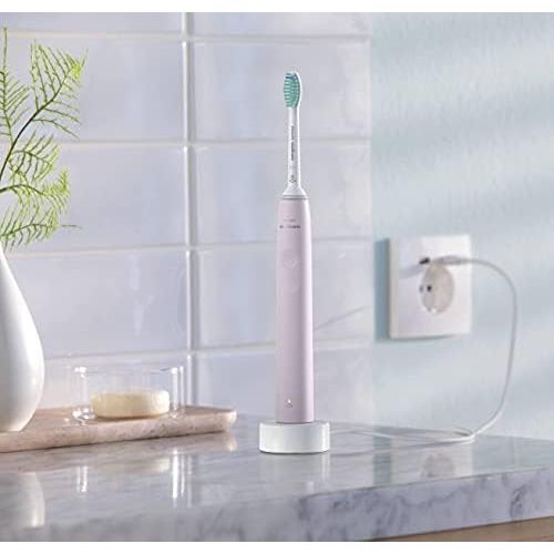 필립스 Philips Sonicare 3100 Series Electric Toothbrush with Sound Technology with Pressure Sensor and Brush Head Indicator, HX3673/11, Sugar Rose, Pink