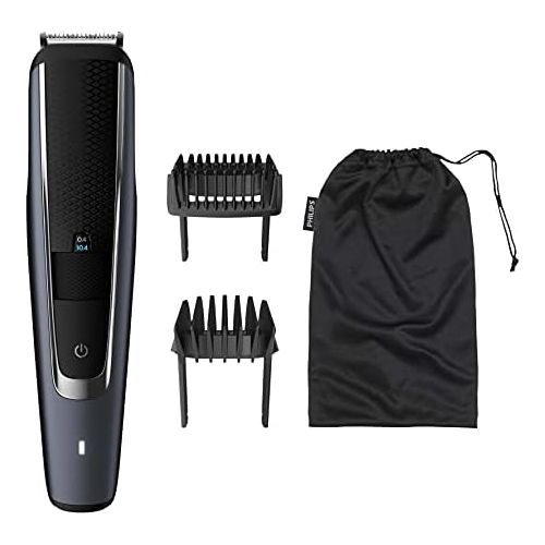 필립스 Philips Beard and Short Hair Trimmer for Men Series 5000, 40 Length Settings, 90 Minutes Runtime, Self Sharpening Blades, UK Plug with 3 Pins BT5502/13