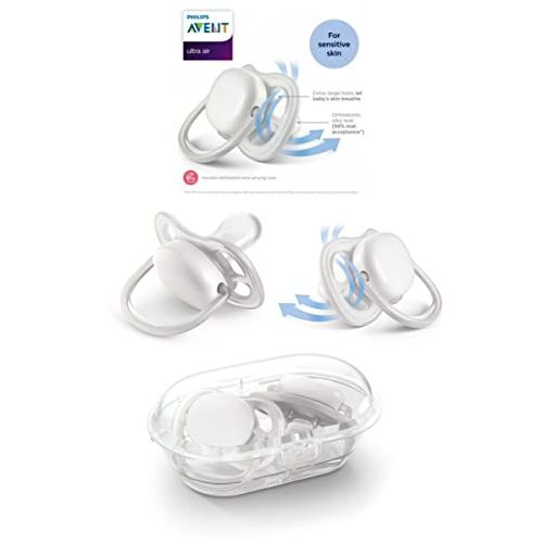 필립스 Philips Avent Dummy Ultra Air // New 2018 // 0 6 months // Set of 4 // Includes 2 Sterilised Transport Boxes