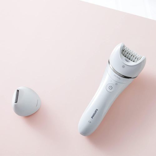 필립스 Philips Series 8000 BRE715/00 Epilierer fuer Frauen, Leistungsstarke und sanfte Epilation fuer bis zu 4 Wochen glatte Haut, inkl. 5 Aufsatze, kabellos mit Nass und Trockenfunktion