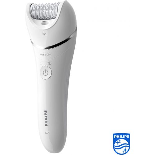 필립스 Philips Series 8000 BRE715/00 Epilierer fuer Frauen, Leistungsstarke und sanfte Epilation fuer bis zu 4 Wochen glatte Haut, inkl. 5 Aufsatze, kabellos mit Nass und Trockenfunktion