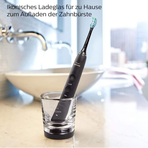 필립스 Philips Sonicare DiamondClean 9000 Electric Toothbrush Double Pack HX9914/54 2 Sonic Toothbrushes with 4 Cleaning Programs, Timer and Charging Glass, New Generation, Black + Blac
