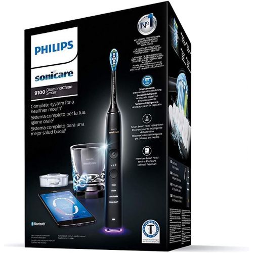 필립스 Philips Sonicare HX9901/13 DiamondClean Smart Electric Toothbrush with Individual Training App, Pressure Sensor, 4 Modes, 3 Intensities and Cup Charger, Black