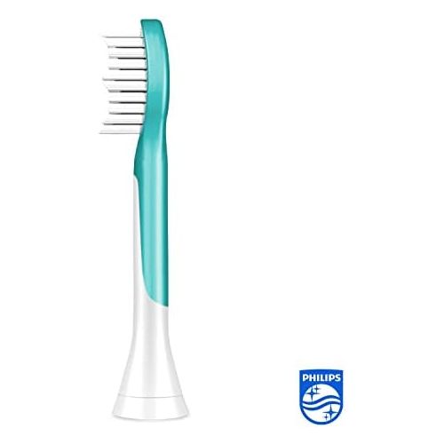 필립스 Philips Sonicare Original Sonicare Replacement Brush Heads for Kids HX6044/33, from 7 Years, Soft Bristles for Gentle Cleaning, Pack of 4, White/Turquoise