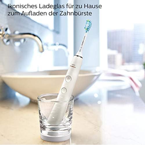 필립스 Philips Sonicare DiamondClean 9000 Electric Toothbrush Double Pack HX9914/55 2 Sonic Toothbrushes with 4 Cleaning Programs, Timer and Charging Glass, New Generation, White + Whit