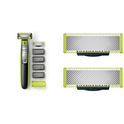 필립스 Philips Norelco OneBlade Face + Body hybrid electric trimmer and Replacement Blade, 2 Count