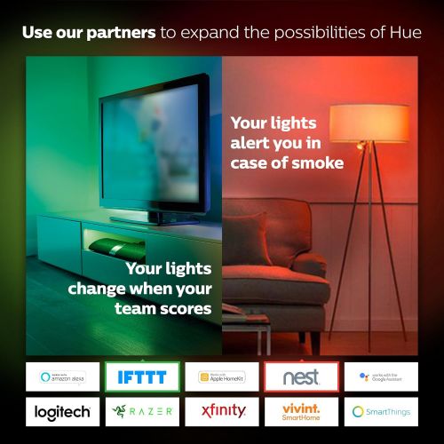 필립스 Philips Hue White and Color Ambiance A19 60W Equivalent LED Smart Bulb Starter Kit (4 A19 Bulbs and 1 Hub Compatible with Amazon Alexa Apple HomeKit and Google Assistant)