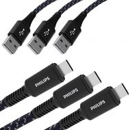 Philips Micro USB Cable, 3 Pack, USB-A to Micro USB Black Braided Nylon Charging Cable, 6Ft, 40X Stronger, Compatible with Samsung Galaxy S6 S7 J7 Note 5, LG, Kindle, Xbox, PS4, Ki