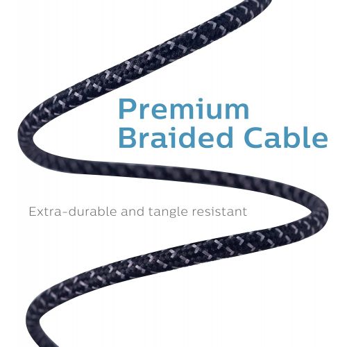 필립스 Philips USB Type C Cable, USB-A to USB-C Black Nylon Braided Fast Charging Cable, 6Ft, 40X Stronger, Compatible with iPad Pro, MacBook Pro, Samsung Galaxy S10 S9 Note 9 8 S8 Plus,