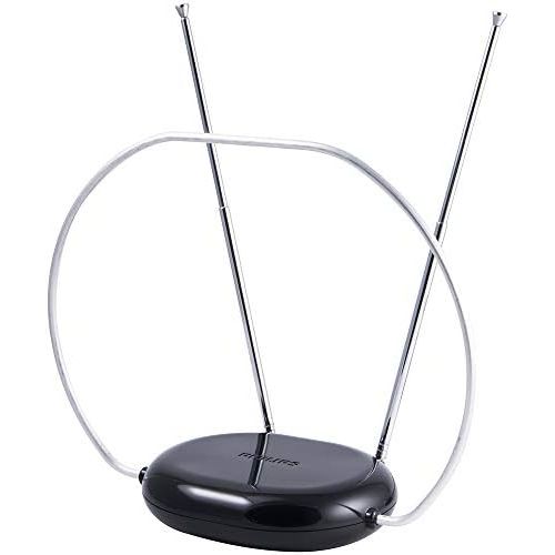 필립스 [아마존베스트]Philips Rabbit Ears Indoor TV Antenna, Dipoles and Circular Loop, Tabletop Antenna, Digital, Smart TV Compatible, HDTV Antenna, 4K 1080P VHF UHF, 5Ft Coaxial Cable, Black, SDV8201B