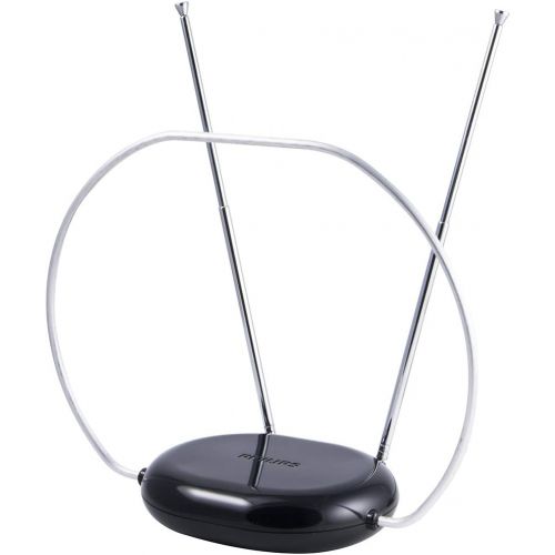 필립스 [아마존베스트]Philips Rabbit Ears Indoor TV Antenna, Dipoles and Circular Loop, Tabletop Antenna, Digital, Smart TV Compatible, HDTV Antenna, 4K 1080P VHF UHF, 5Ft Coaxial Cable, Black, SDV8201B