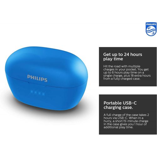  Philips Audio Philips T3215 Wireless in-Ear Earbuds, TWS Bluetooth 5.1 Stereo Headphones, IPX4, Up to 24 (6+18) hrs of Playtime with USB-C Charging case - Blue (TAT3215BL)
