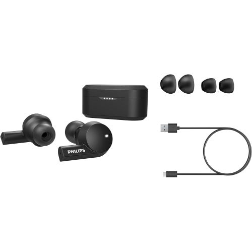  Philips Audio T5505 Wireless Earbuds, Active Noise Canceling (ANC), True Wireless Bluetooth 5.0, IPX5 Water Resistant, USB-C Charging, Up to 20 Hours of Playtime (TAT5505BK), Black