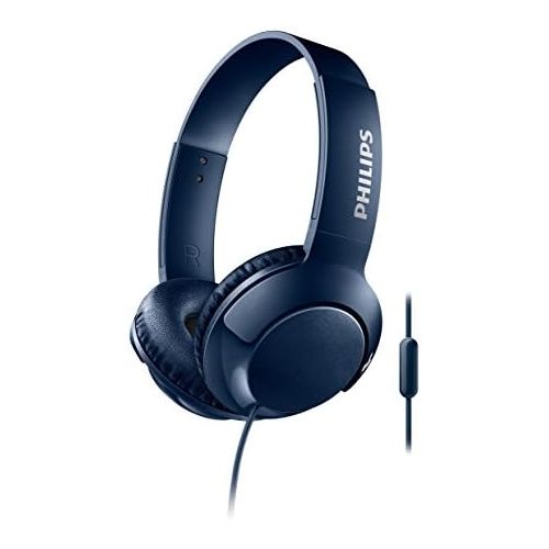  Philips Audio Philips SHL3075BL BASS + on ear headphones with microphone (noise isolation, rich sound, strong bass) blue