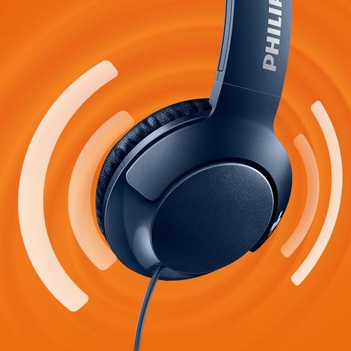  Philips Audio Philips SHL3075BL BASS + on ear headphones with microphone (noise isolation, rich sound, strong bass) blue