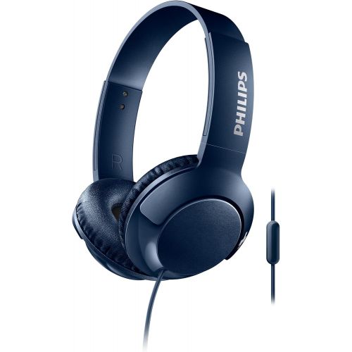  Philips Audio Philips SHL3075BL BASS + on ear headphones with microphone (noise isolation, rich sound, strong bass) blue