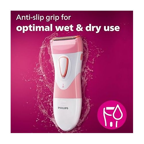  Philips Beauty SatinShave Essential Women's Wet & Dry Electric Shaver for Legs, Cordless, Pink and White, HP6306/50