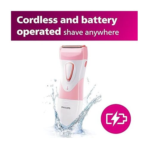  Philips Beauty SatinShave Essential Women's Wet & Dry Electric Shaver for Legs, Cordless, Pink and White, HP6306/50