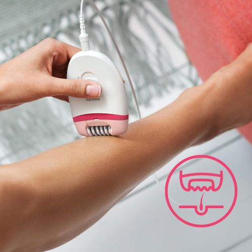  Philips Beauty Satinelle Essential Corded Epilator, BRE235/04, White and Pink