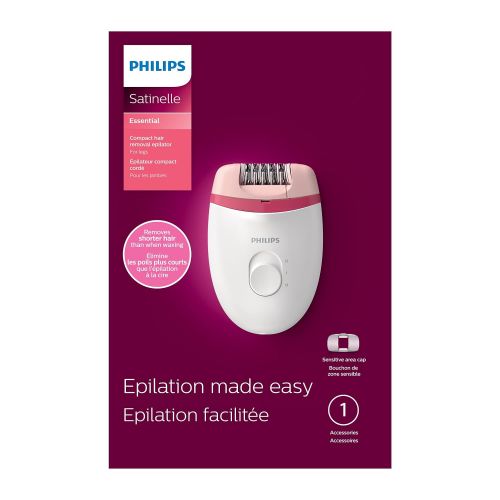  Philips Beauty Satinelle Essential Corded Epilator, BRE235/04, White and Pink