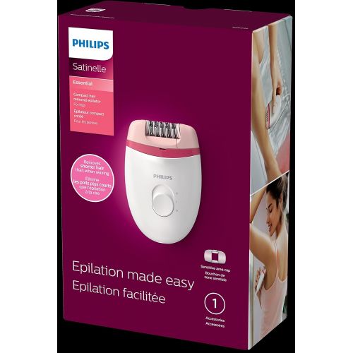  Philips Beauty Satinelle Essential Corded Epilator, BRE235/04, White and Pink