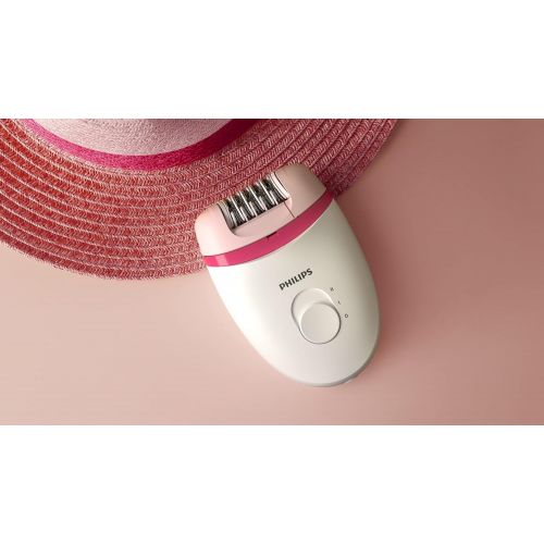  Philips Beauty Satinelle Essential Corded Epilator, BRE235/04, White and Pink