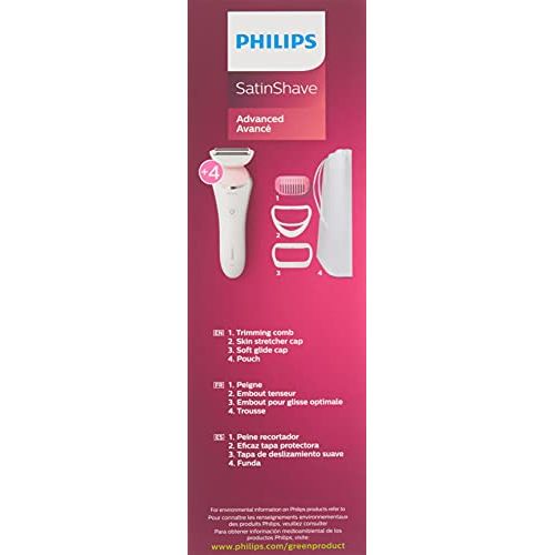  Philips Beauty Philips Satinshave Advanced Women’s Electric Shaver, Cordless Hair Removal, BRL140/51, White and Pink