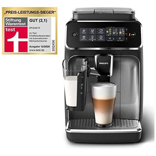 필립스 Philips 3200 Serie EP3246/70 Kaffeevollautomat, 5 Kaffeespezialitaten (LatteGo Milchsystem) schwarz/silber-lackiert