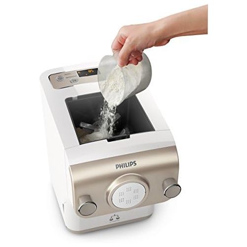 필립스 Philips HR2381/05 Pastamaker (200 Watt, vollautomatische Nudelmaschine, mit Wiegefunktion und 6 Formscheiben) weiss /champagnerfarben