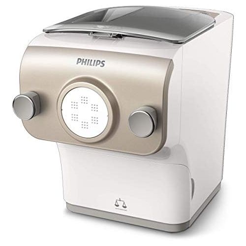 필립스 Philips HR2381/05 Pastamaker (200 Watt, vollautomatische Nudelmaschine, mit Wiegefunktion und 6 Formscheiben) weiss /champagnerfarben
