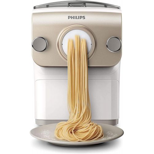 필립스 Philips HR2381/05 Pastamaker (200 Watt, vollautomatische Nudelmaschine, mit Wiegefunktion und 6 Formscheiben) weiss /champagnerfarben