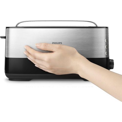 필립스 Philips Langschlitztoaster (Edelstahl) 8 Braunungsstufen, Broetchenaufsatz, 950 Watt, schwarz HD2692/90