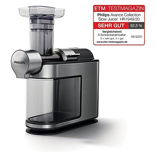 필립스 [아마존베스트]Philips HR1949/20 Slow Juicer for Cold Pressing, Maximum Nutrient Extraction, Stainless Steel