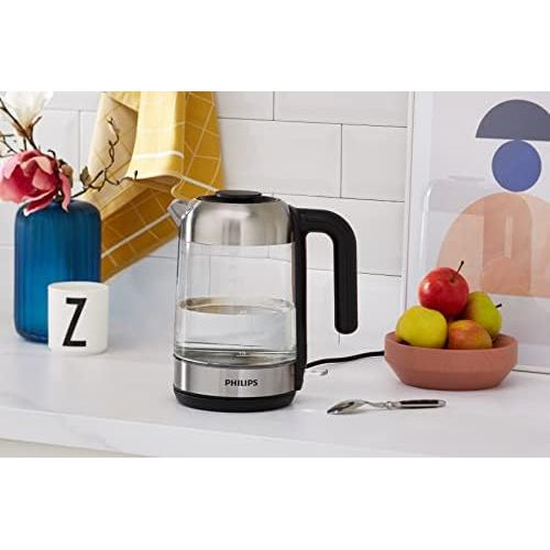 필립스 [아마존베스트]Philips HD9339/80 Glass Kettle 1.7 Litre (LED Lighting, Dry Run Protection, Removable Micro Strainer Filter, 2200 W)