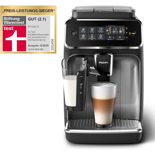 필립스 Philips Domestic Appliances Philips 3200 series EP3246 / 70 fully automatic coffee machine, 5 specialty coffees (LatteGo milk system) black / silver lacquered