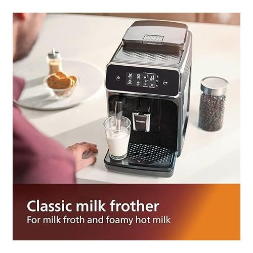  PHILIPS 2200 Series Fully Automatic Espresso Machine, Classic Milk Frother, 2 Coffee Varieties, Intuitive Touch Display, 100% Ceramic Grinder, AquaClean Filter, Aroma Seal, Black (EP2220/14)
