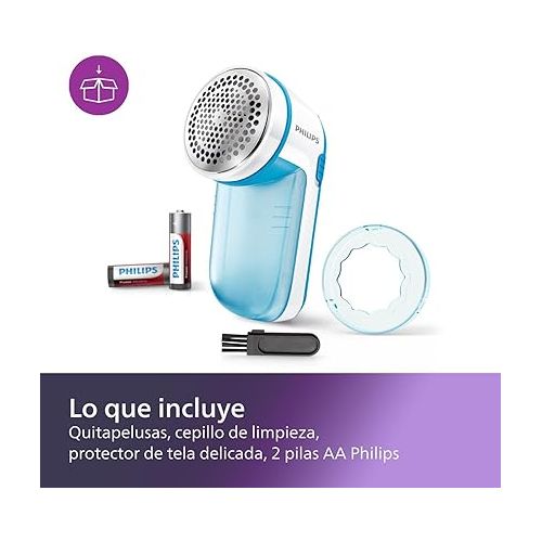  Philips Fabric Shaver, Removes Fabric Pills, Suitable for All Garments, Large Blade Surface, Cleaning Brush, Includes Batteries, Blue (GC026/00)