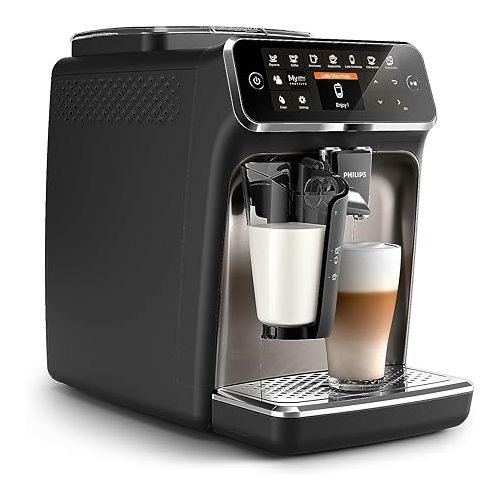  PHILIPS 4300 Series Fully Automatic Espresso Machine - LatteGo Milk Frother, 8 Coffee Varieties, Intuitive Touch Display, Black, (EP4347/94)