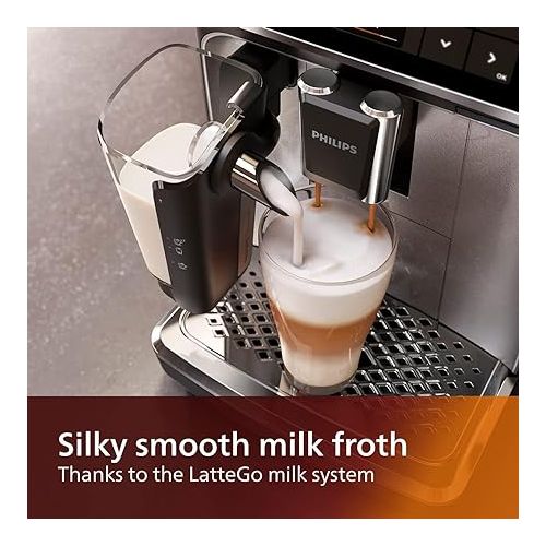  PHILIPS 4300 Series Fully Automatic Espresso Machine - LatteGo Milk Frother, 8 Coffee Varieties, Intuitive Touch Display, Black, (EP4347/94)