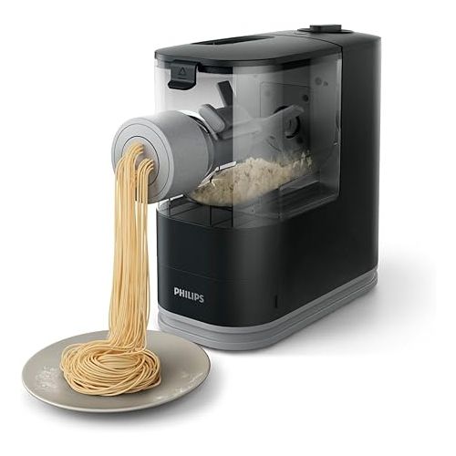  Philips Kitchen Appliances Compact Pasta and Noodle Maker, Viva Collection, Comes with 3 Default Classic Pasta Shaping Discs, Fully Automatic, Recipe Book, Small, Black (HR2371/05)